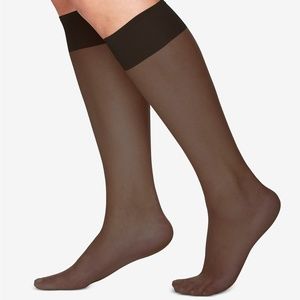 Six (6) pair, Sheer knee-high trouser socks, black
